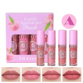 Velvet Matte No Stain On Cup 4 PCs Fruit Lip Gloss Sets (Option: A Peach-3ml 4pcs)