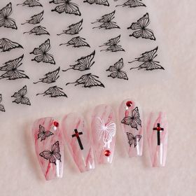 Embossed Black-and-white Butterfly Rose Nail Stickers (Option: Color06502)