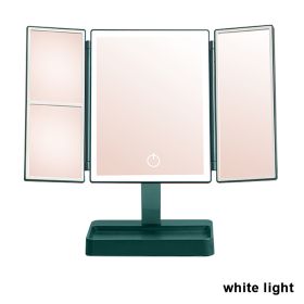 Rechargeable Foldable Makeup Mirror With LED Light 360° Adjust Wireless 1-3X Magnifying 3 Tone Light Desktop Vanity Table Mirror (Emitting Color: white light1)