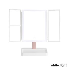 Rechargeable Foldable Makeup Mirror With LED Light 360° Adjust Wireless 1-3X Magnifying 3 Tone Light Desktop Vanity Table Mirror (Emitting Color: white light)