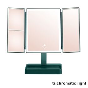 Rechargeable Foldable Makeup Mirror With LED Light 360° Adjust Wireless 1-3X Magnifying 3 Tone Light Desktop Vanity Table Mirror (Emitting Color: three lights2)