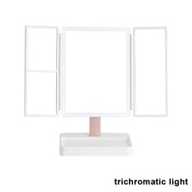 Rechargeable Foldable Makeup Mirror With LED Light 360° Adjust Wireless 1-3X Magnifying 3 Tone Light Desktop Vanity Table Mirror (Emitting Color: three lights)