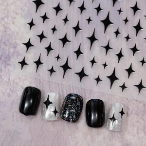 Embossed Black-and-white Butterfly Rose Nail Stickers - Image 1