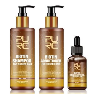 PURC Hair Care Ginger Biotin Three-piece Shampoo Conditioner Repair Dry And Frizz Essential Oil - Image 1