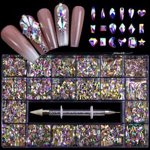 21 Grid Boxed Nail Rhinestone Flat Glass Nail Rhinestone Jewelry Set - Image 1